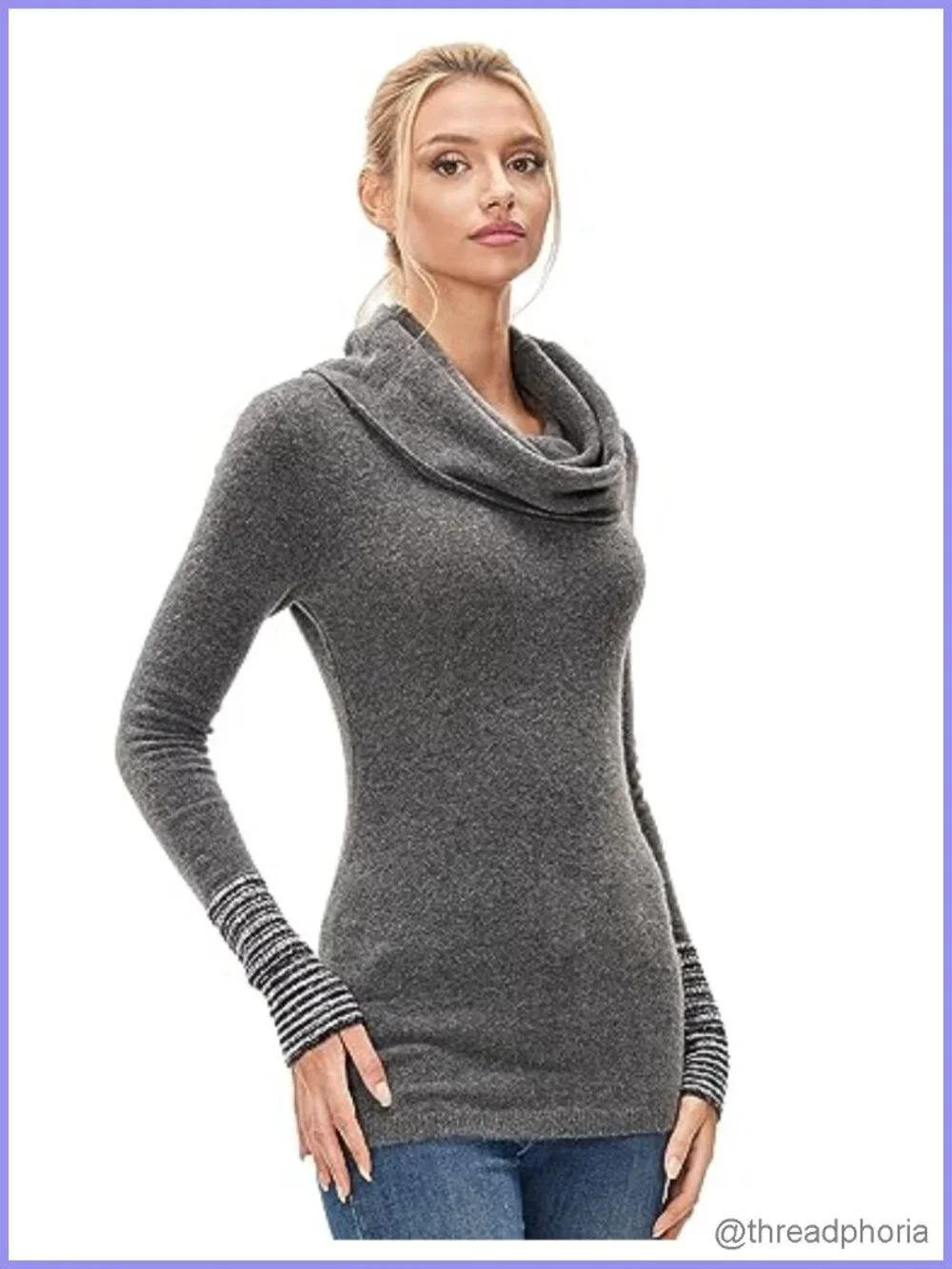 Womens Cowl Neck Long Sleeve Pullover Sweater Acrylic Blend Chunky Knit